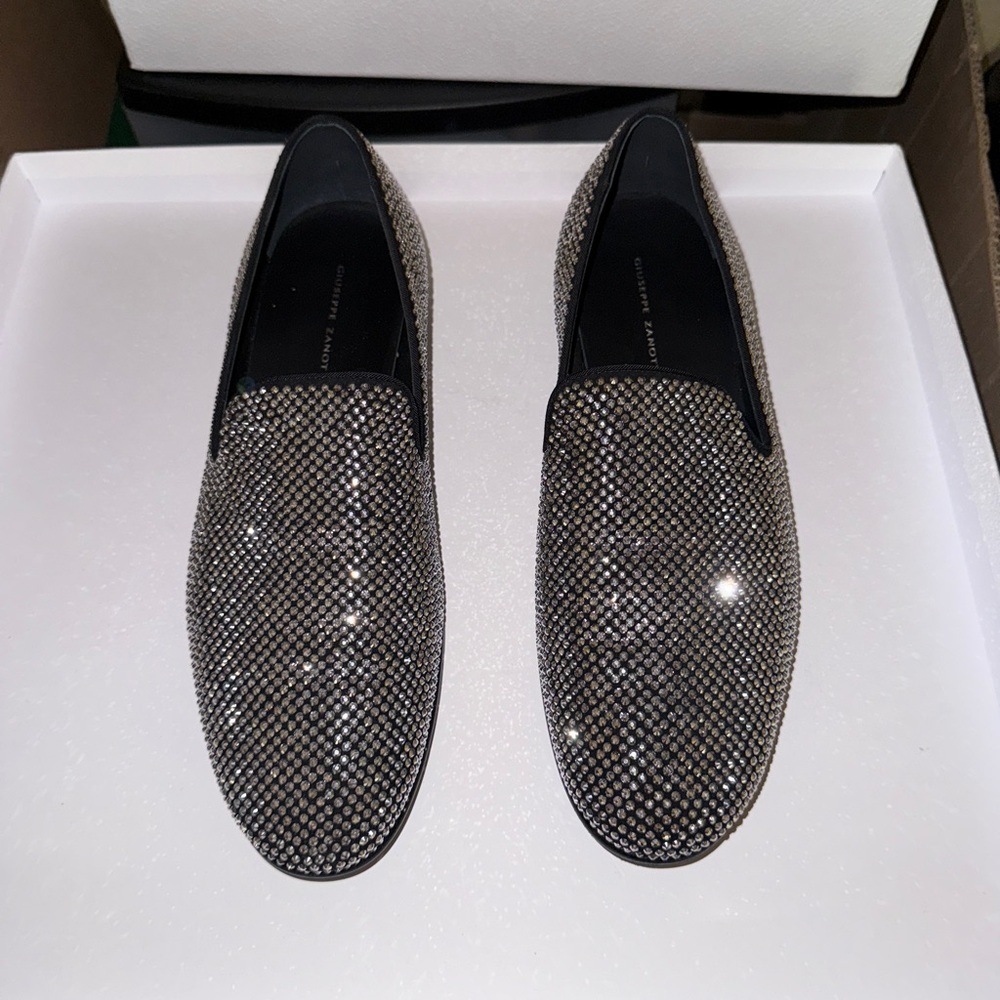 Men's Black and Silver Slip-On Shoes